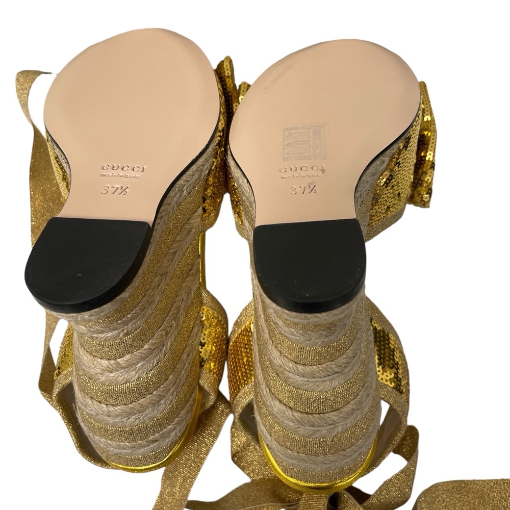 Gucci Bow Sequin Espadrilles Gold - image 8